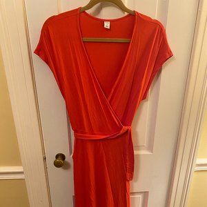 Old Navy bright coral/orange jersey wrap dress M